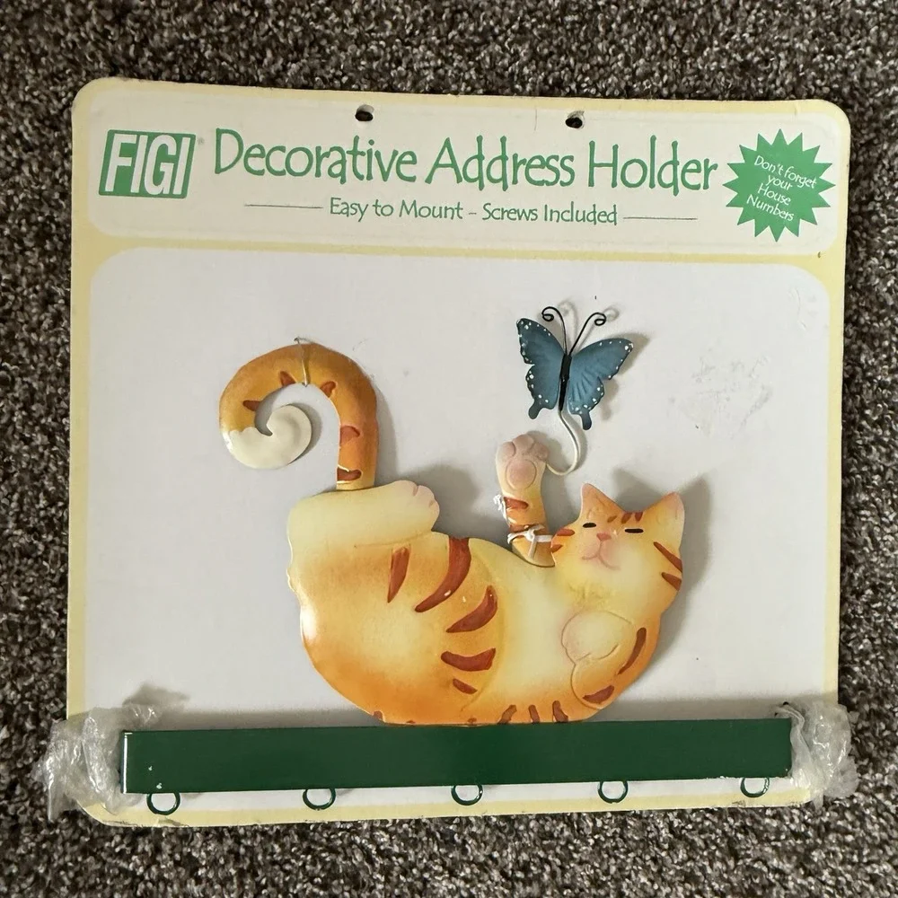 FIGI Cat Address Holder NWT Vintage Metal Holder for up to 5 digits With Screws